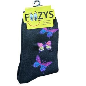 NWT Foozys Black Neon Butterfly Pattern Socks Womens One Size